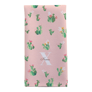 Floral Cactus Pattern Waffle Tea Towel