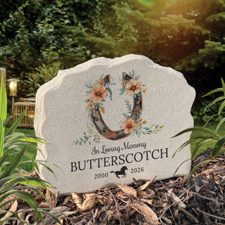 Floral Horseshoe Memorial Standing Garden Stone