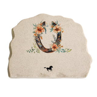 Floral Horseshoe Memorial Standing Garden Stone