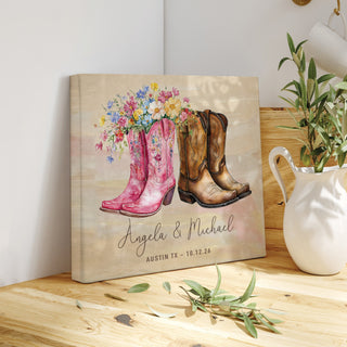 Cowboy Boots Couple Watercolor Gallery Wrapped Canvas 16x16