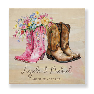 Cowboy Boots Couple Watercolor Gallery Wrapped Canvas 8x8