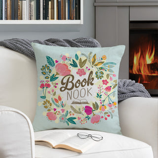 Floral Book Nook Throw Pillow 17"