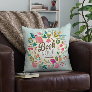 Floral Book Nook Throw Pillow 17"