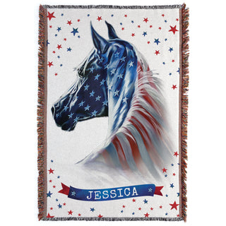 Stars & Stripes Patriotic Horse Fringe Throw Blanket