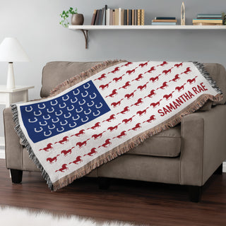 Let Freedom Rein Flag Horse Fringe Throw Blanket