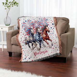 United We Ride Horse Fringe Throw Blanket