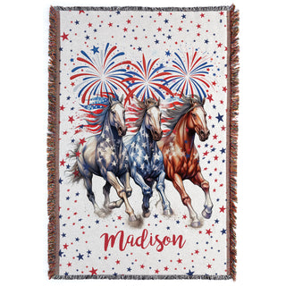 United We Ride Horse Fringe Throw Blanket