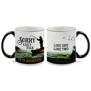 Sorry, Can't Talk Fishing Mug with Black Rim and Handle - 11 oz
