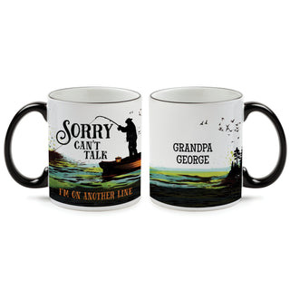 Sorry, Can't Talk Fishing Mug with Black Rim and Handle - 11 oz