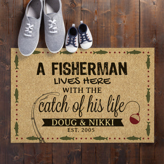 A Fisherman Lives Here Doormat - 18x27 Inch, 1/4" Thick