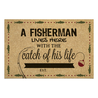 A Fisherman Lives Here Doormat - 18x27 Inch, 1/4" Thick