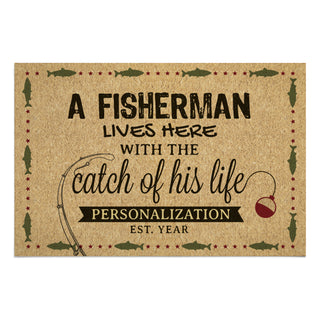 A Fisherman Lives Here Doormat - 18x27 Inch, 1/8" Thin