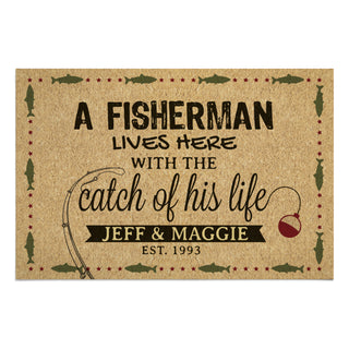 A Fisherman Lives Here Doormat - 18x27 Inch, 1/4" Thick