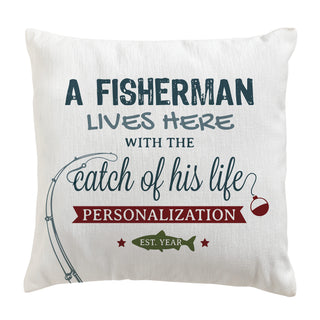 A Fisherman Lives Here 17" Throw Pillow