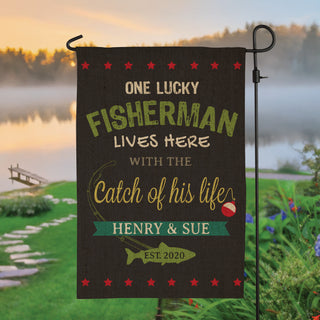 One Lucky Fisherman Lives Here Garden Flag
