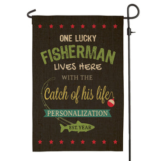 One Lucky Fisherman Lives Here Garden Flag