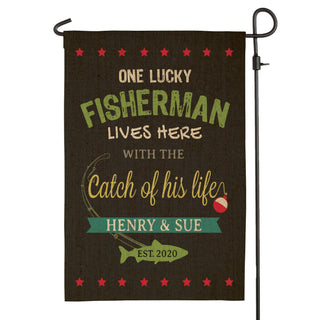 One Lucky Fisherman Lives Here Garden Flag
