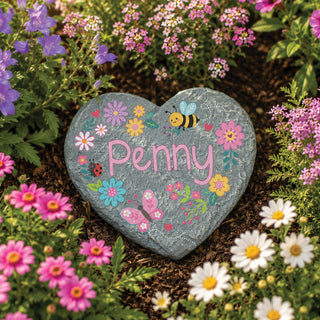 4" Mini Garden stone with insects and flowers