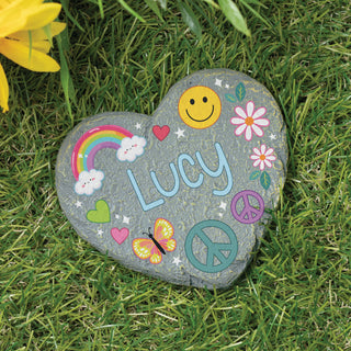 Personalized Rainbow Vibes Heart 4" Garden Stone