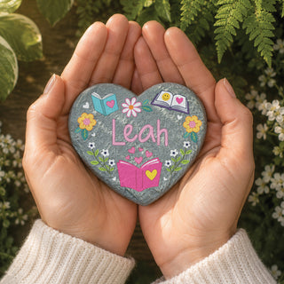 Personalized Book Lover Heart 4" Garden Stone