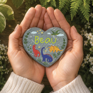 Personalized Dinosaur Adventure Heart 4" Garden Stone