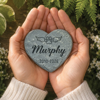 Personalized Paw Wings Heart 4" Garden Stone
