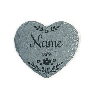 Personalized Floral Name and Date Heart 4" Garden Stone