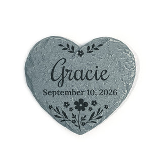 Personalized Floral Name and Date Heart 4" Garden Stone