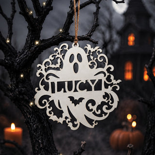 Personalized Spooky Ghost Wood Ornament