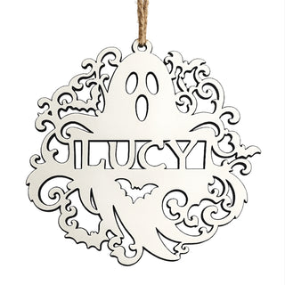 Personalized Spooky Ghost Wood Ornament