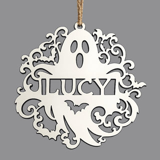 Personalized Spooky Ghost Wood Ornament