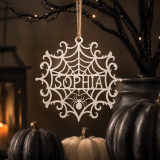Personalized Spider Web Wood Ornament