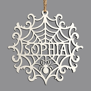 Personalized Spider Web Wood Ornament