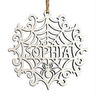 Personalized Spider Web Wood Ornament