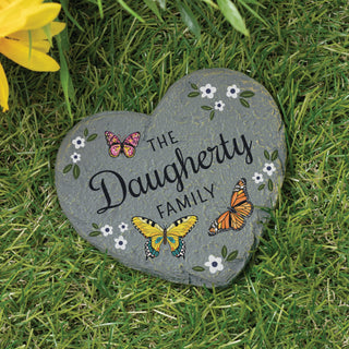 Family Name with Butterflies Heart 4" Garden Stone