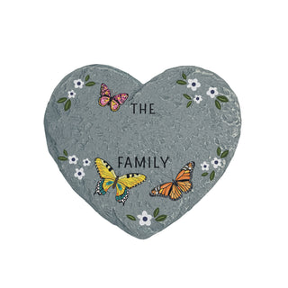 Family Name with Butterflies Heart 4" Garden Stone