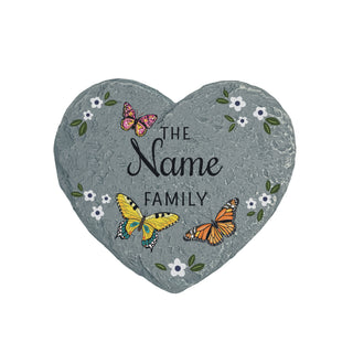 Family Name with Butterflies Heart 4" Garden Stone