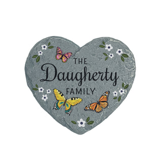 Family Name with Butterflies Heart 4" Garden Stone