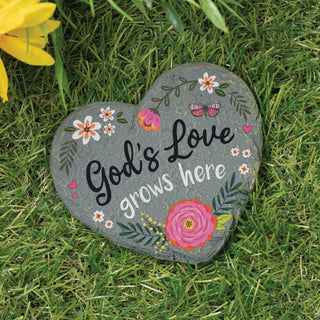 God's Love Grows Here Heart 4" Garden Stone