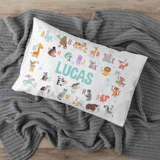 Animal Alphabet with Blue Name Pillowcase