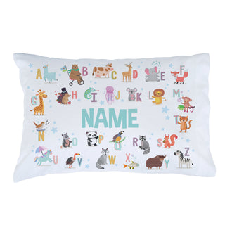 Animal Alphabet with Blue Name Pillowcase