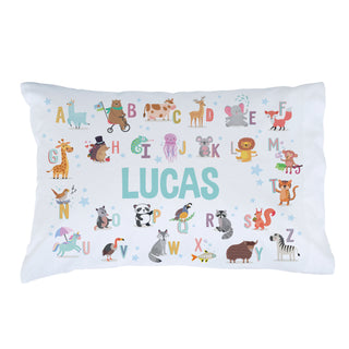 Animal Alphabet with Blue Name Pillowcase