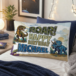 Happy BirthdayDinosaur Pillowcase with Name