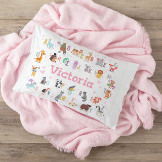 Animal Alphabet with Pink Name Pillowcase