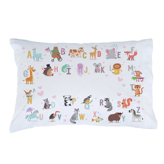 Animal Alphabet with Pink Name Pillowcase