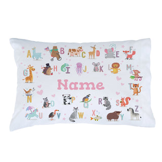 Animal Alphabet with Pink Name Pillowcase