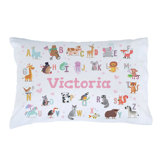 Animal Alphabet with Pink Name Pillowcase