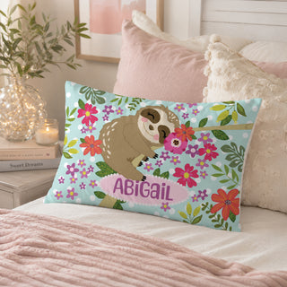 Cute Girls Sloth Pillowcase with Name