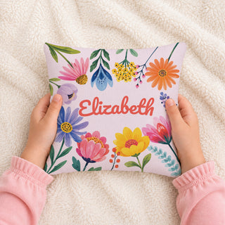 Floral Garden Script Name  8x8 Mini Pillow