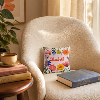 Floral Garden Script Name  8x8 Mini Pillow